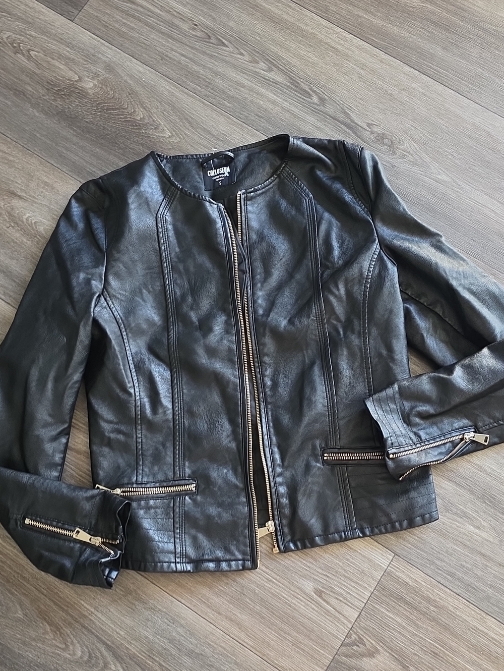 Colosseum Black Faux Leather Zip-Front Jacket